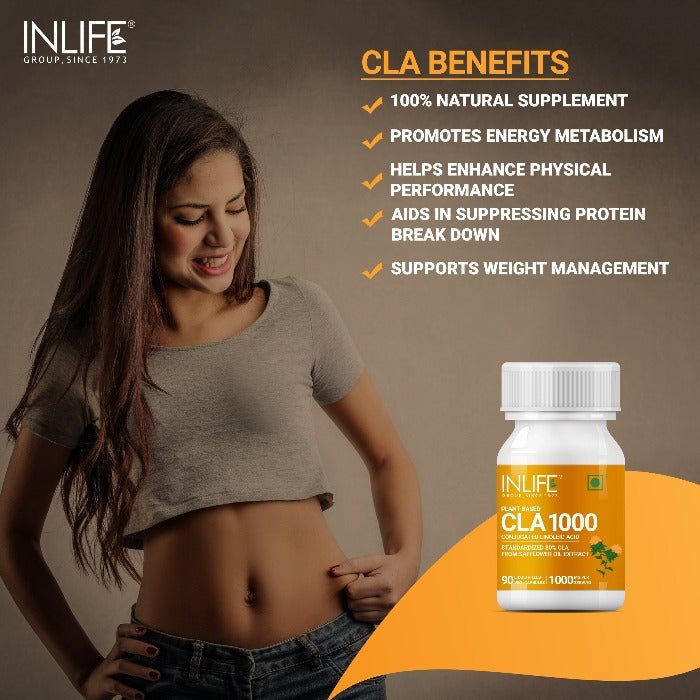 INLIFE CLA Supplement, 80% CLA from Safflower Oil Extract 1000mg Per Serving – 90 Capsules - Inlife Pharma Private Limited