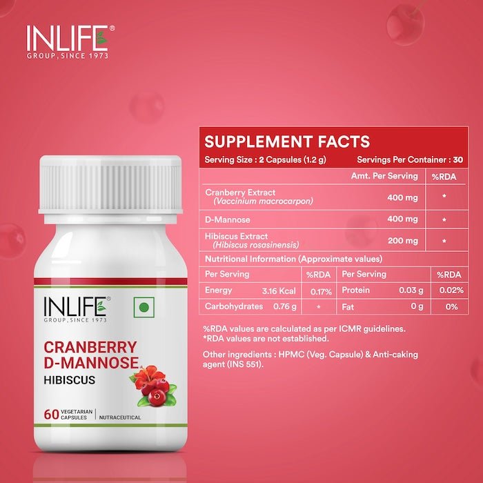 INLIFE Cranberry 400mg D - Mannose 400mg, Hibiscus 200mg Supplement - 60 Capsules - Inlife Pharma Private Limited