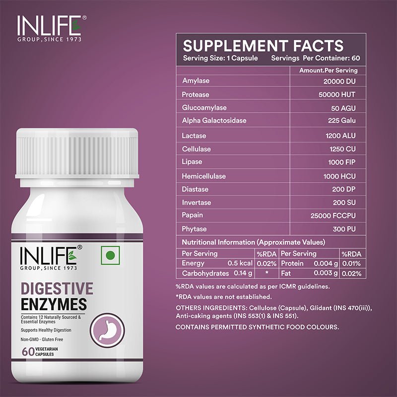 INLIFE Digestive Enzymes Supplement | Digestion Support- 60 Vegetarian Capsules - Inlife Pharma Private Limited