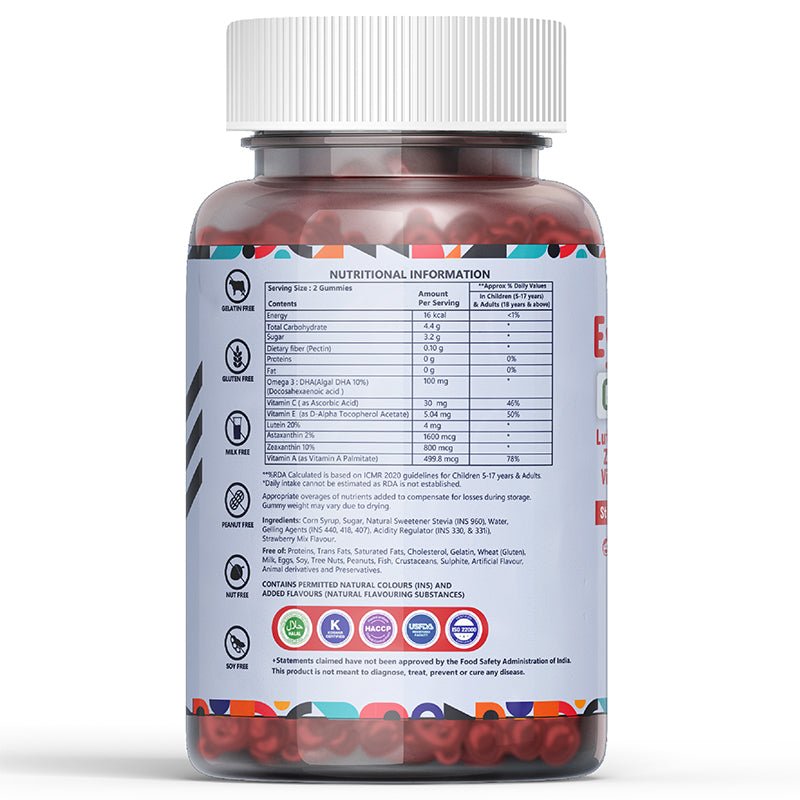 INLIFE Eye Care Supplement with Lutein, Zeaxanthin, Omega 3 - 30 Gummies (Strawberry Mix) - Inlife Pharma Private Limited