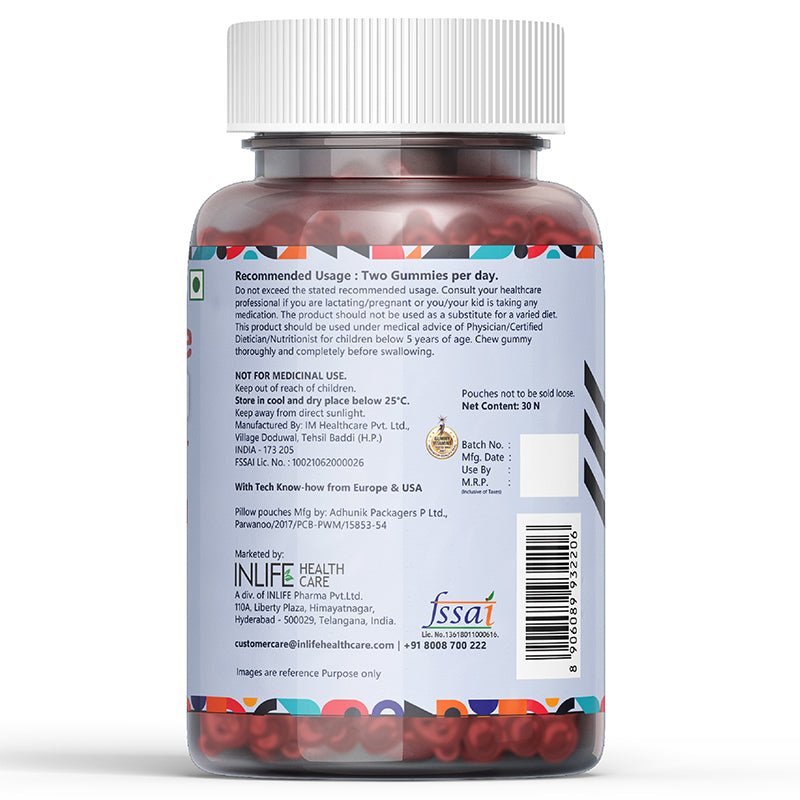 INLIFE Eye Care Supplement with Lutein, Zeaxanthin, Omega 3 - 30 Gummies (Strawberry Mix) - Inlife Pharma Private Limited