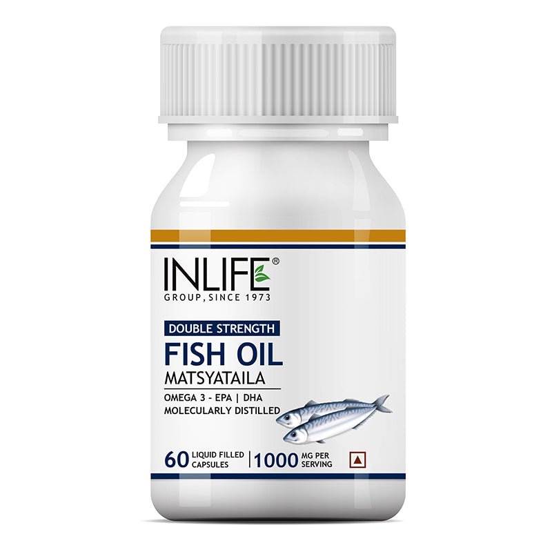 INLIFE Fish Oil (Double Strength) Omega 3 EPA DHA, 1000mg per serving - 60 Capsules - Inlife Pharma Private Limited