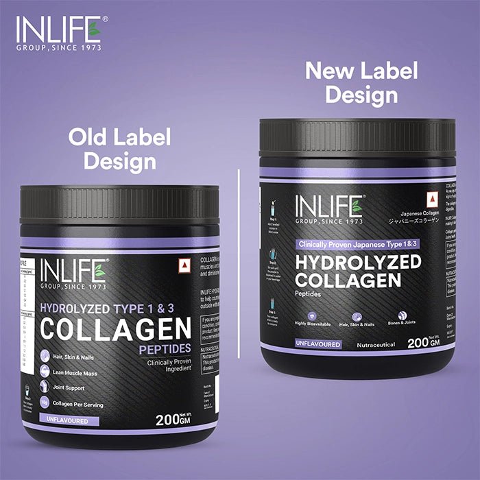 INLIFE Hydrolyzed Japanese Collagen Peptides Powder Clinically Proven Ingredient, Type 1 & 3, Skin Health, Bone Health Supplement (Unflavoured, Collagen, 200g) - Inlife Pharma Private Limited
