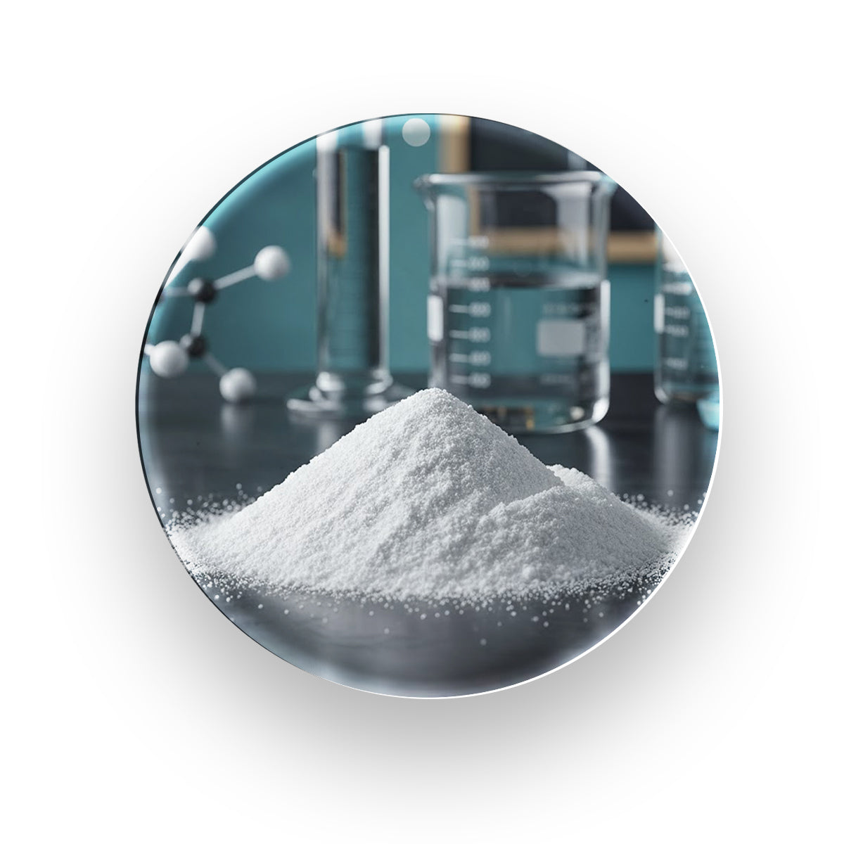 Magnesium Glycinate key ingredient image showing white powdered magnesium, highlighting its high bioavailability and 242 mg of elemental magnesium per serving.