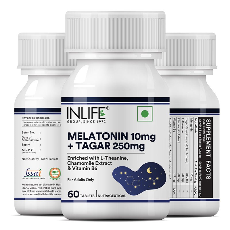 Inlife Melatonin (10mg) with Tagar (250mg) - 60 Tablets | Vegetarian - Inlife Pharma Private Limited