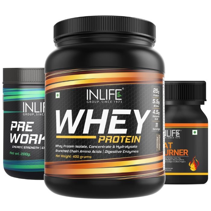INLIFE Sports Nutrition Combo Pack, Whey Protein (400g) + Pre workout (200g) + Fat Burner supplement - Inlife Pharma Private Limited