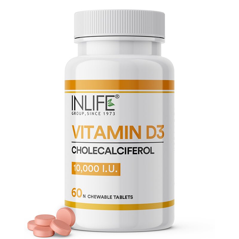 INLIFE Vitamin D3 10000 IU Chewable Tablets | Cholecalciferol Supplement - 60 Tablets - Inlife Pharma Private Limited