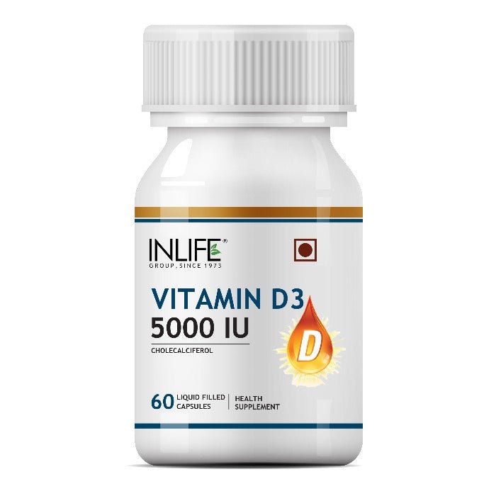 INLIFE Vitamin D3 5000 IU Supplement - 60 Liquid Filled Capsules - Inlife Pharma Private Limited