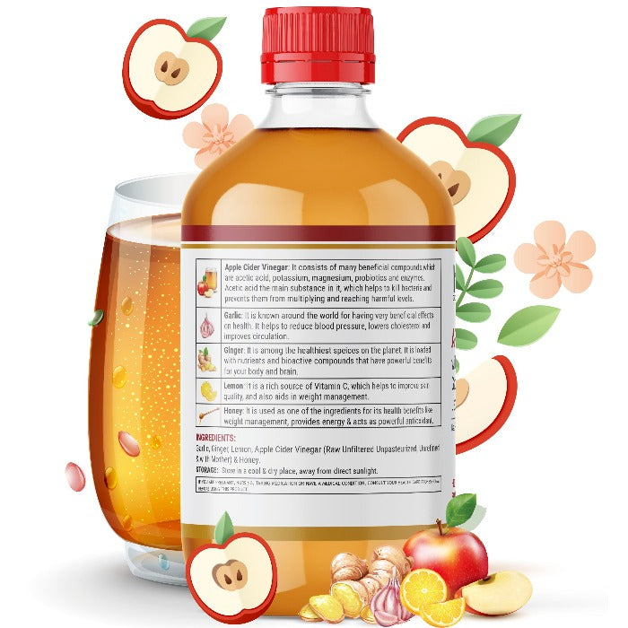 INLIFE  Apple Cider Vinegar with Garlic, Ginger, Lemon, Honey with Mother Vinegar – 500 ml