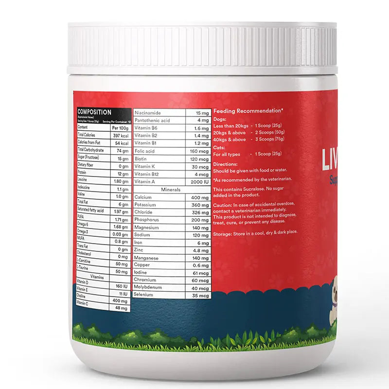 Inlife Liver Support Powder Supplement for Dogs Cats Pets | 300g (Vanilla)