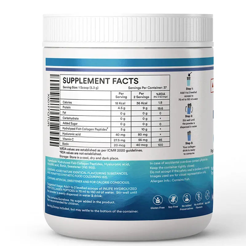 Inlife Japanese Marine Collagen Supplements for Women & Men | Clinically Proven Ingredient | 200g (Available in 3 Flavours)