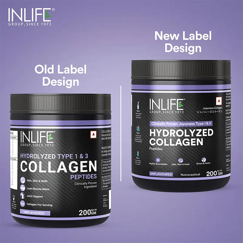 Inlife  Hydrolysed Japanese Collagen Peptides Powder Clinically Proven Ingredient, Type 1 & 3, Unflavoured, 200g