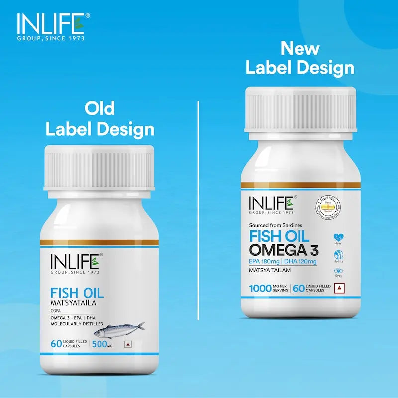 Inlife Fish Oil Omega 3 Fatty Acids Supplement | 500mg | 60 Capsules