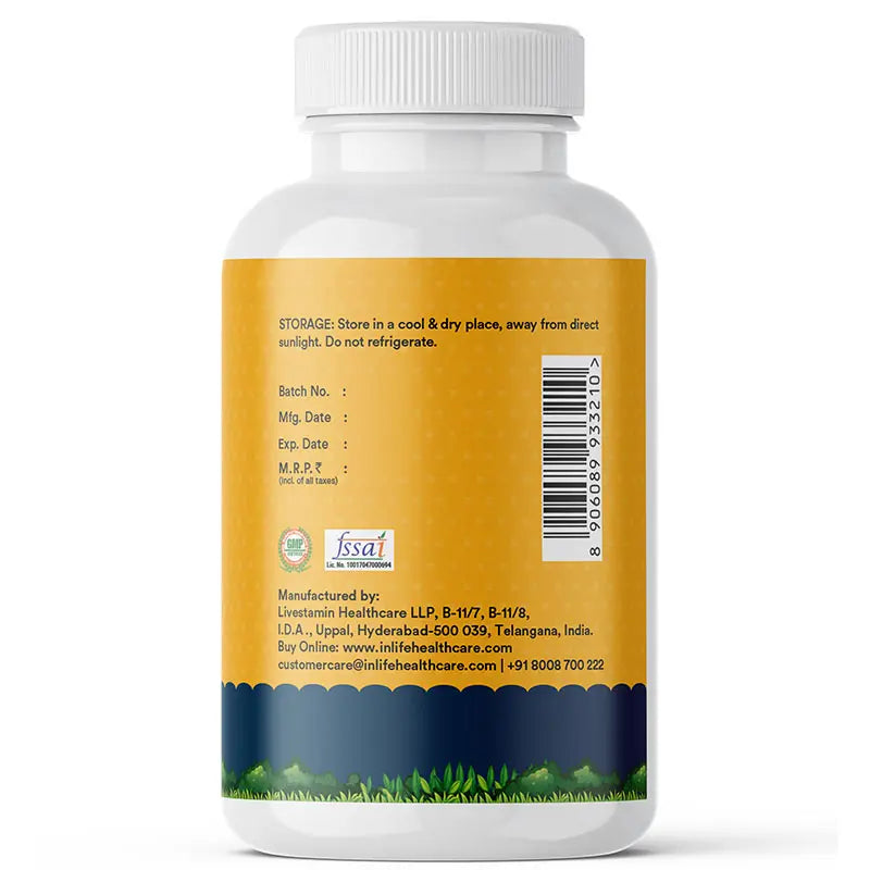 Inlife Curcumin with Piperine for Dogs Cats Pets | 95% Curcuminoids for Immunity, Ease Inflammation - 60 Veg. Capsules