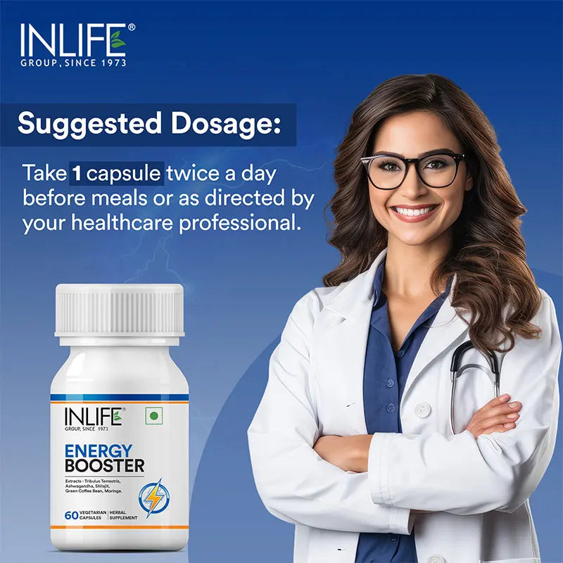 Inlife Energy Booster Supplement | 500mg | 60 Vegetarian Capsules