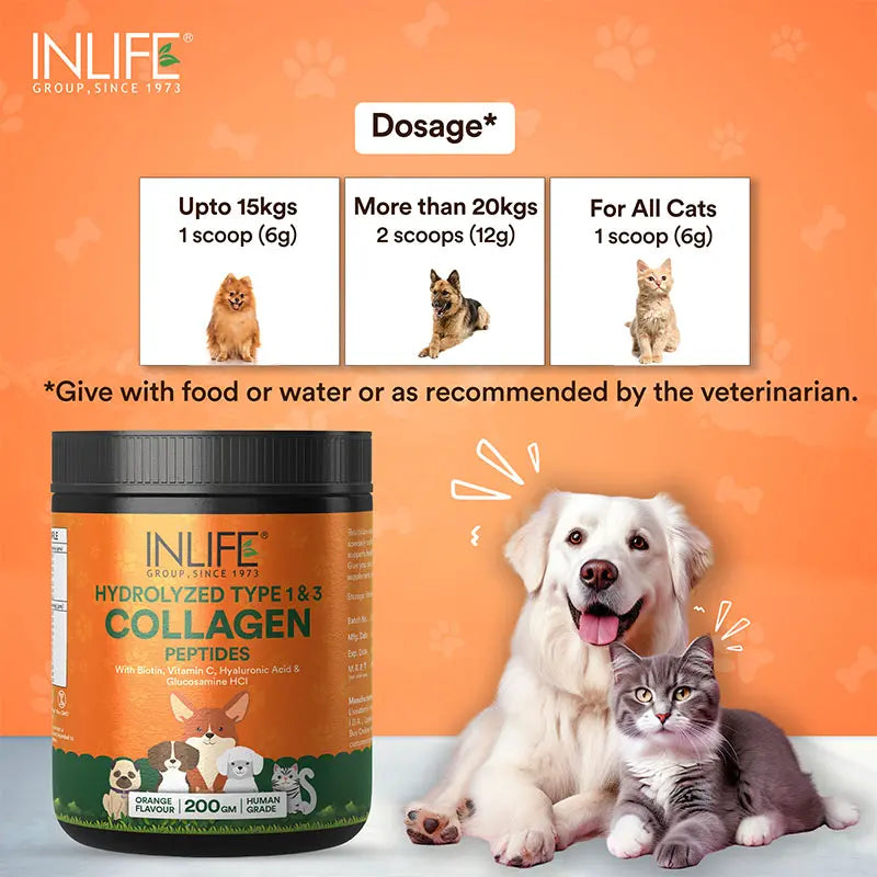 Inlife Hydrolyzed Type 1 & 3 Collagen Peptides Supplement for Pets  | Available in 3 flavors: