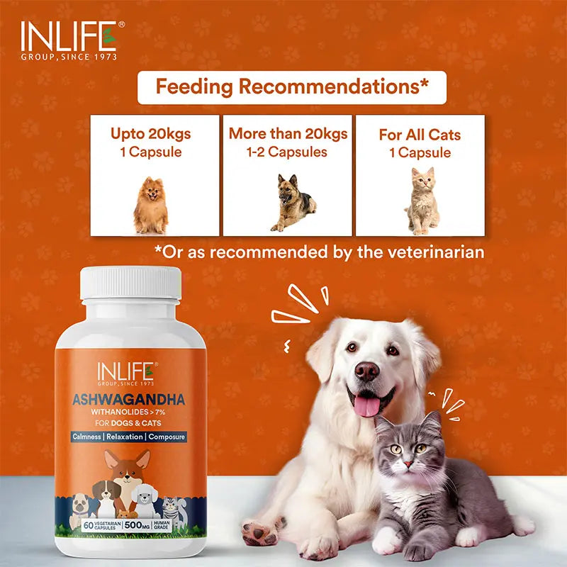 Inlife Ashwagandha for Pets, Dogs & Cats | 500mg | 60 Veg. Capsules