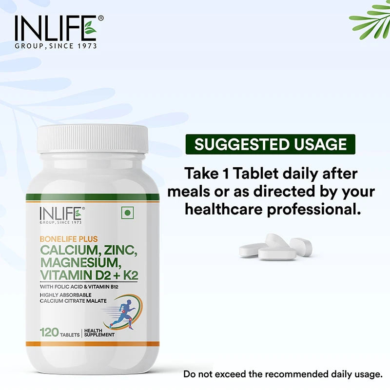 Inlife Calcium Magnesium Zinc Vitamin D2 K2 Tablets | 120 tablets