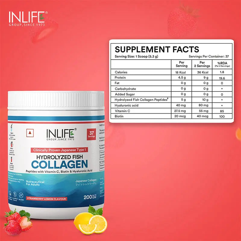 Inlife Japanese Marine Collagen Supplements for Women & Men | Clinically Proven Ingredient | 200g (Available in 3 Flavours)