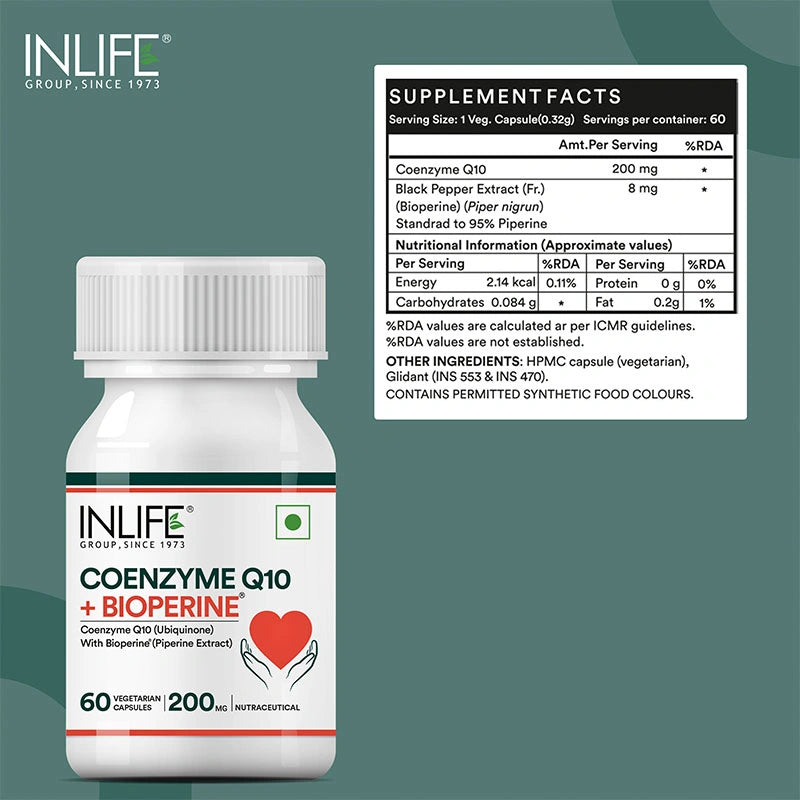 Inlife Coenzyme Q10 Supplement (CoQ10) with Bioperine | 200mg | Veg. Capsules