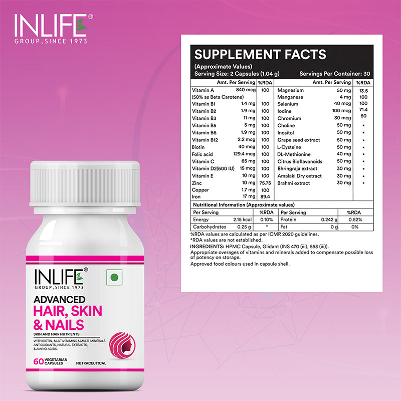 Inlife Advanced Hair, Skin & Nails Supplement | Veg. Capsules
