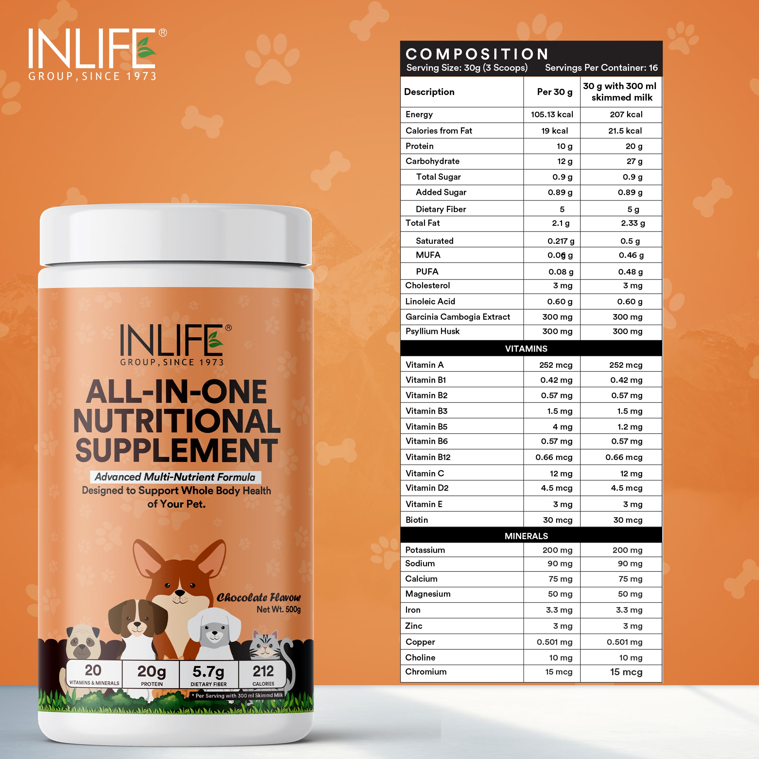 INLIFE Nutritional Meal Mix Powder for Dogs Cats Pets, Advanced Multi-Nutrient Formula