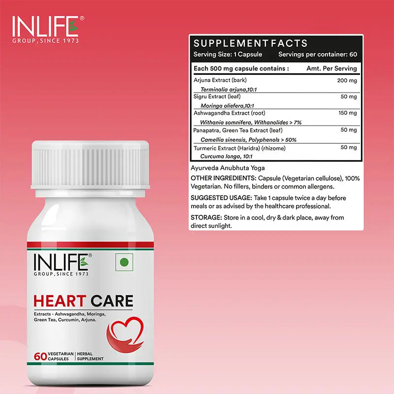 Inlife Heart Care Supplement | 500mg | 60 Vegetarian Capsules