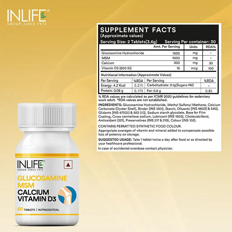 Inlife Glucosamine MSM Calcium Vitamin D3 Supplement | 60 Tablets