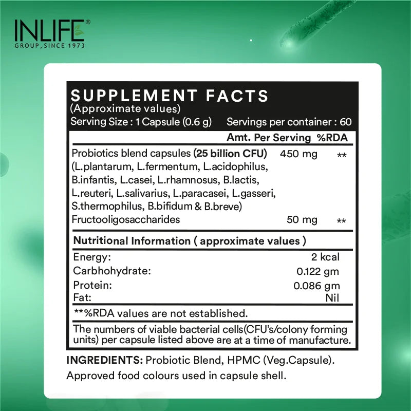 Inlife Pre and Probiotic Forte Capsules, 25 Billion CFU