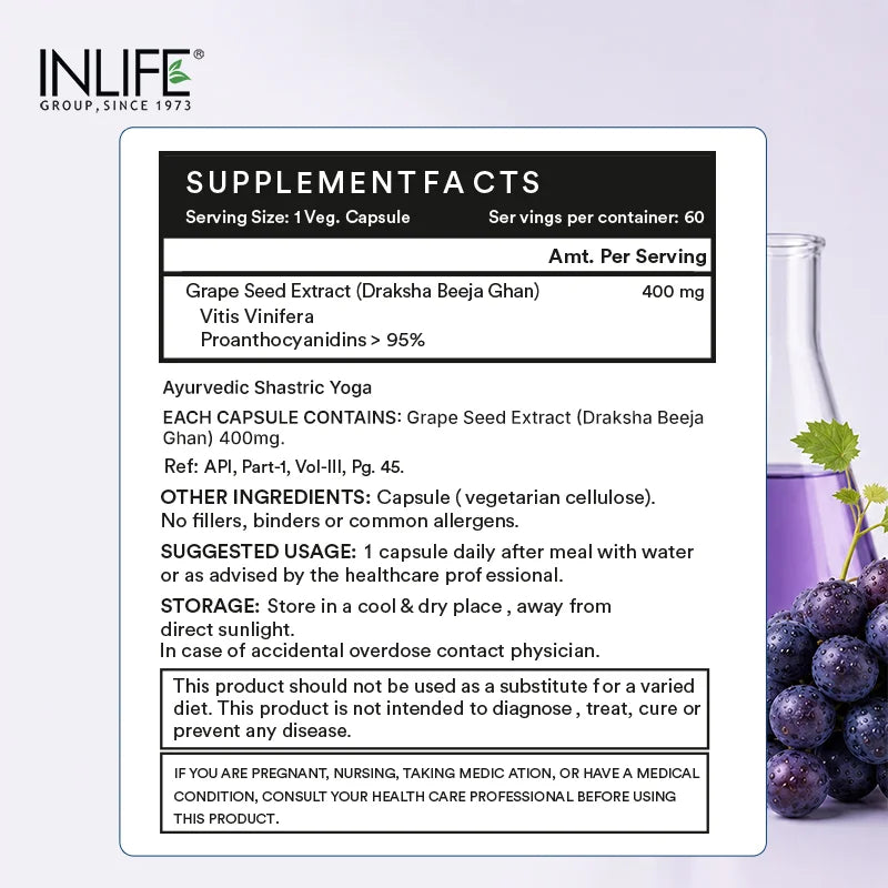 Inlife Grape Seed Extract, 400mg Veg. Capsules