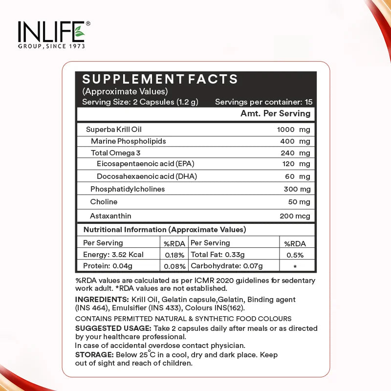 Inlife Superba® Krill Oil (1000 mg), Liquid-Filled Capsules