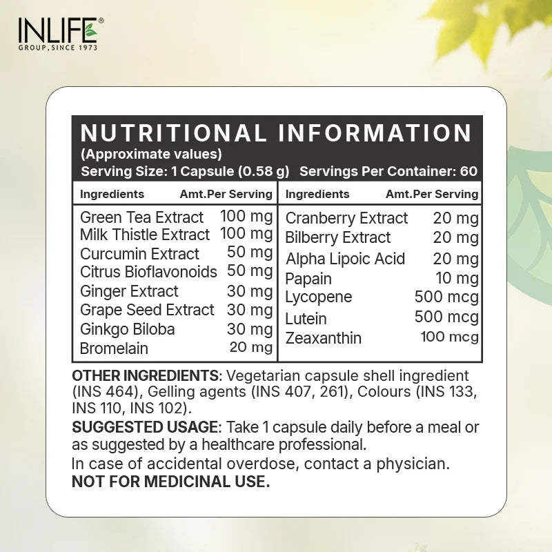 Inlife Super Antioxidants Supplement, Veg. Capsules