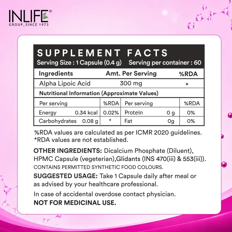 Inlife Alpha Lipoic Acid (ALA) 300mg Capsules