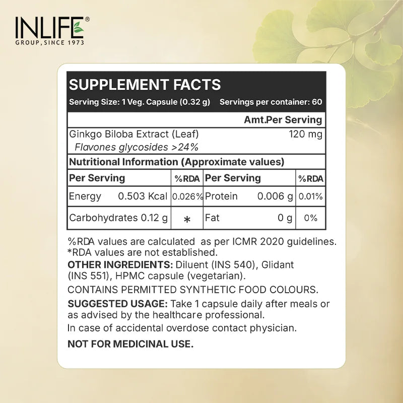 Inlife Ginkgo Biloba 120 mg, Veg. Capsules