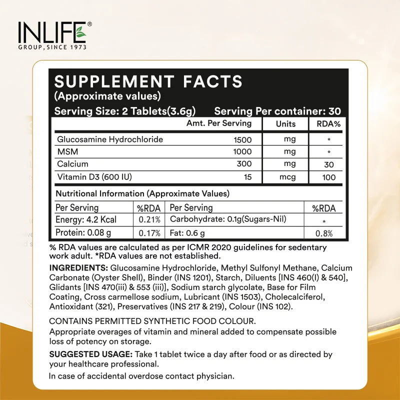 Inlife Glucosamine MSM Calcium Vitamin D3 Supplement, Tablets