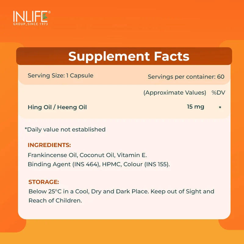 Inlife Hing Oil, 15 mg, Veg. Capsules