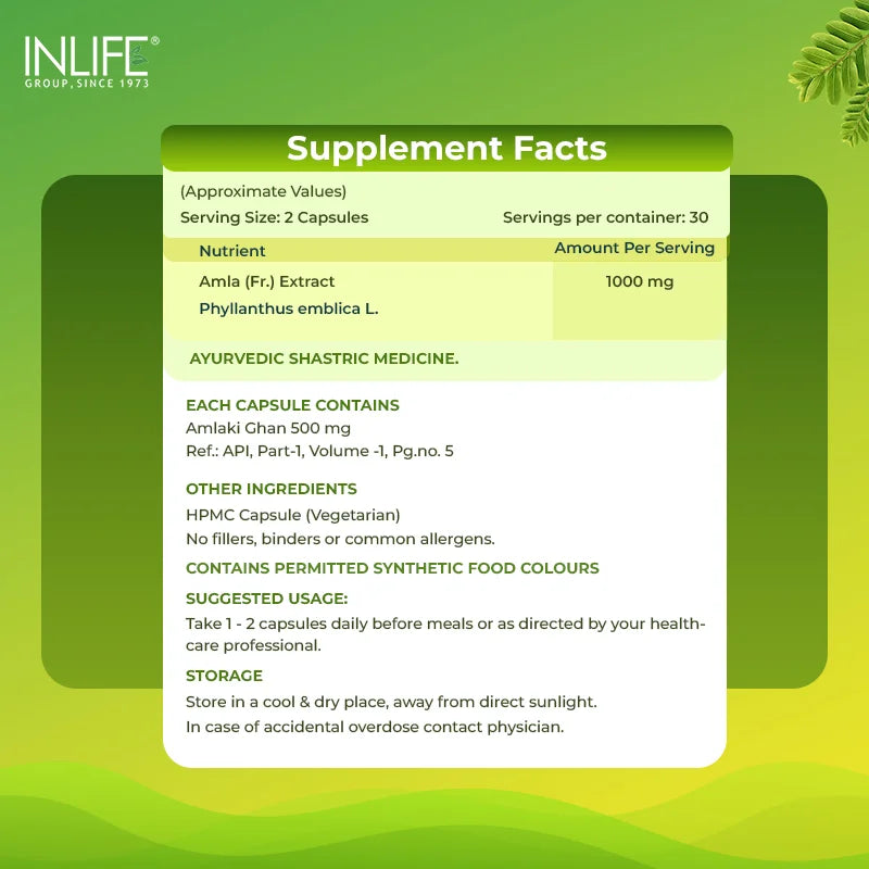 Inlife Natural Vitamin C Amla Extract, 1000mg, Veg. Capsules