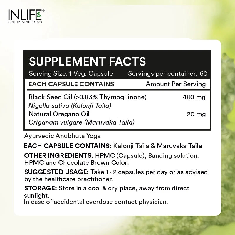 Inlife Black Seed Oil with Oregano, Veg. Liquid Filled Capsules