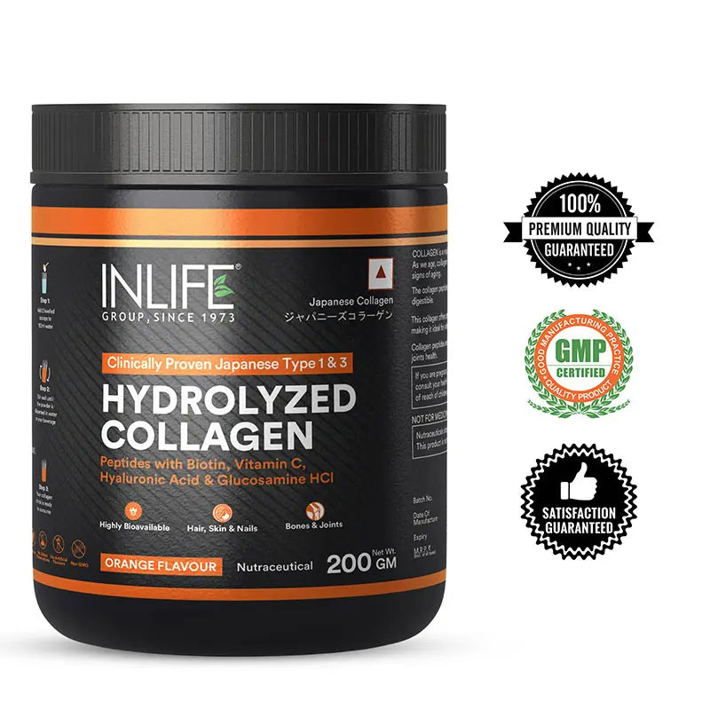 Inlife  Hydrolyzed Japanese Collagen Peptides with Biotin, Hyaluronic Acid & Glucosamine HCl, 200g