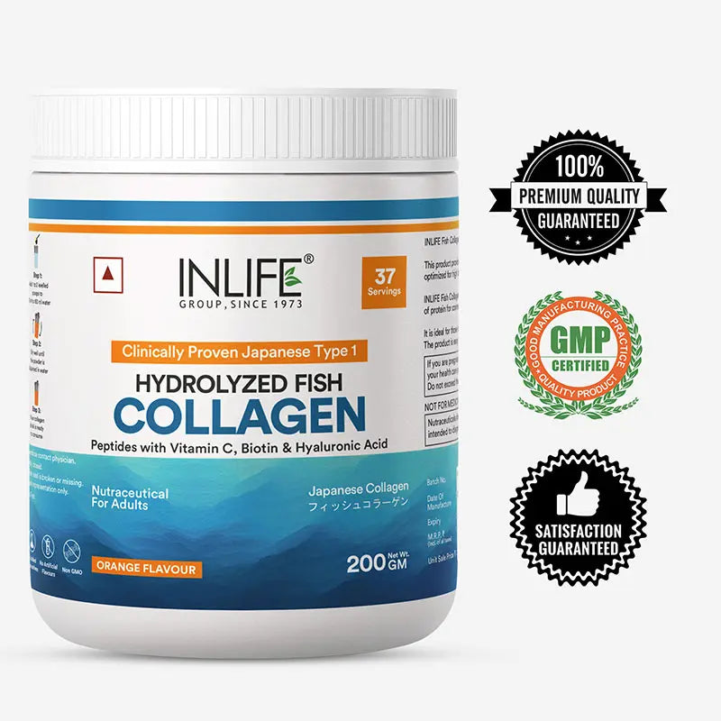 Inlife Japanese Marine Collagen Supplements for Women & Men | Clinically Proven Ingredient | 200g (Available in 3 Flavours)