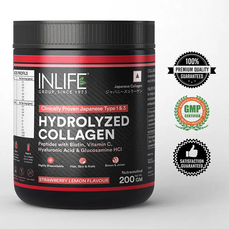 Inlife  Hydrolyzed Japanese Collagen Peptides with Biotin, Hyaluronic Acid & Glucosamine HCl, 200g