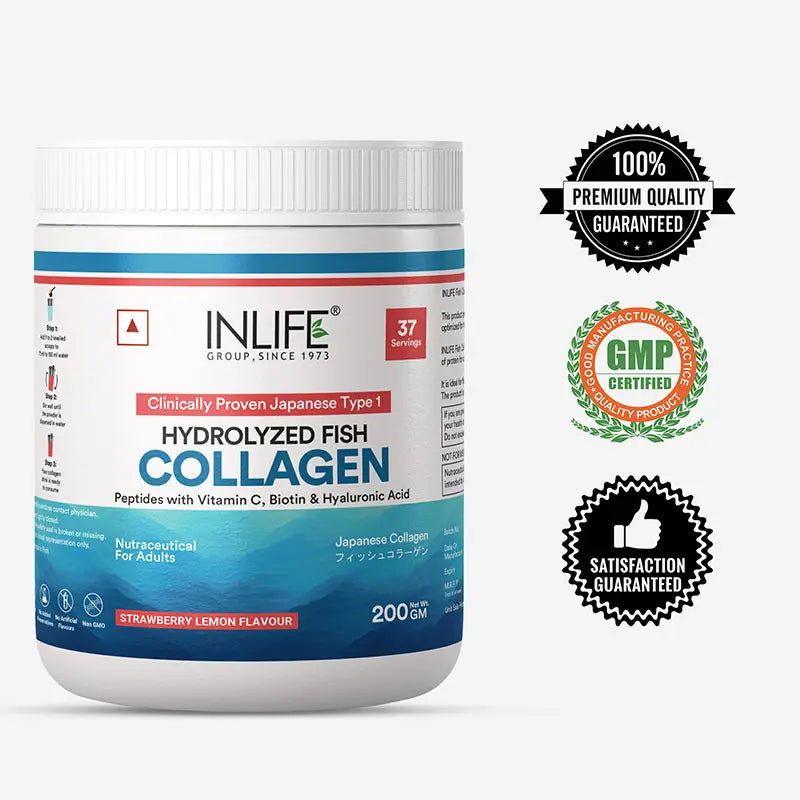 Inlife Japanese Marine Collagen Supplements for Women & Men | Clinically Proven Ingredient | 200g (Available in 3 Flavours)