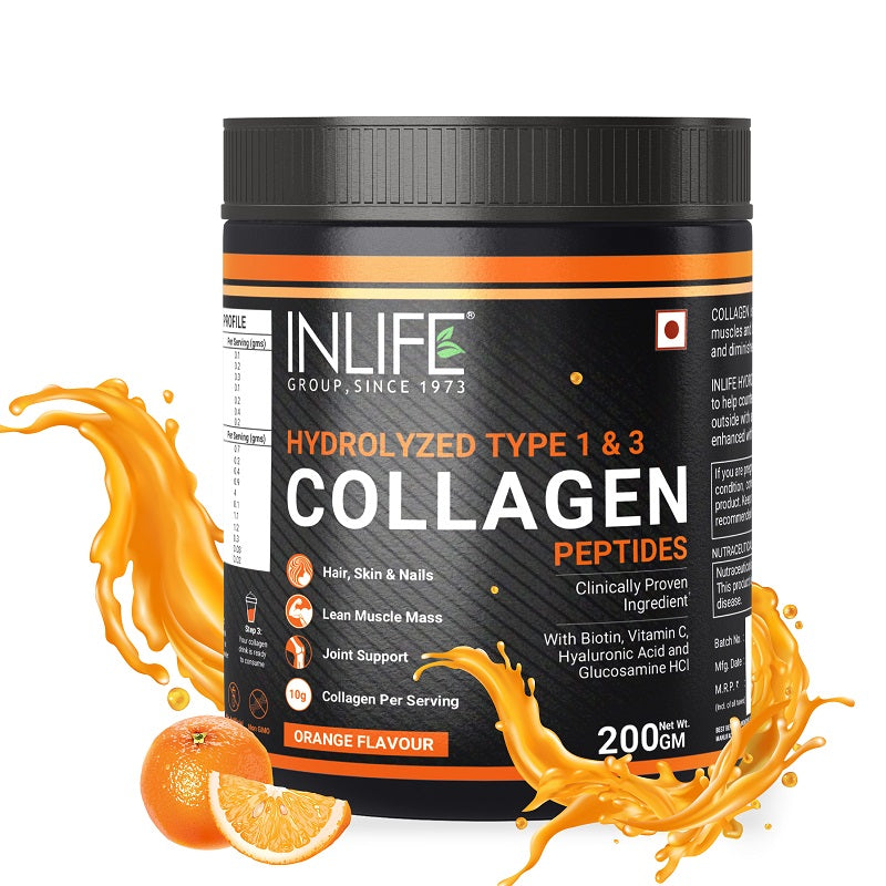 INLIFE Hydrolysed Collagen Peptides with Biotin, Hyaluronic Acid & Glucosamine HCl, 200g