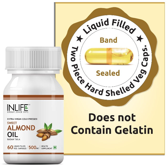 INLIFE Sweet Almond Oil Supplement, 500mg - 60 Vegetarian Capsules