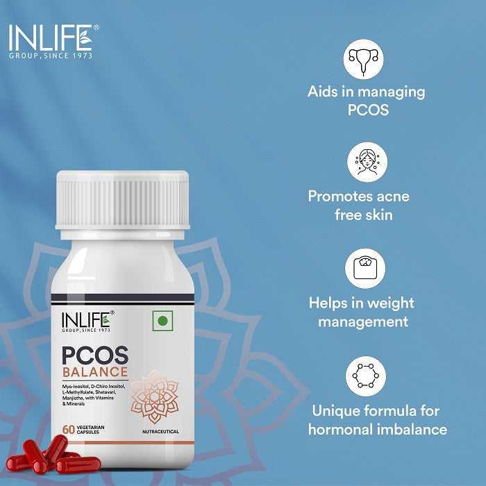 INLIFE PCOS Balance Supplement for Women - 60 Vegetarian Capsules