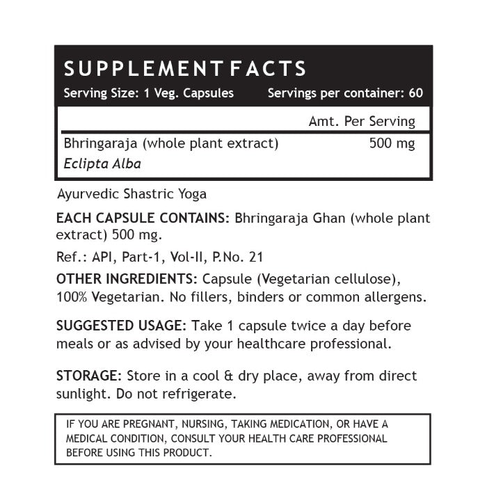 INLIFE  Bhringraja Extract Supplement, 500mg- 60 Vegetarian Capsules
