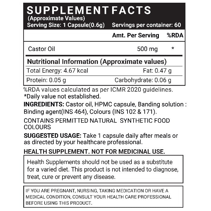 INLIFE  Castor Oil Supplement, 500mg – 60 Vegetarian Capsules