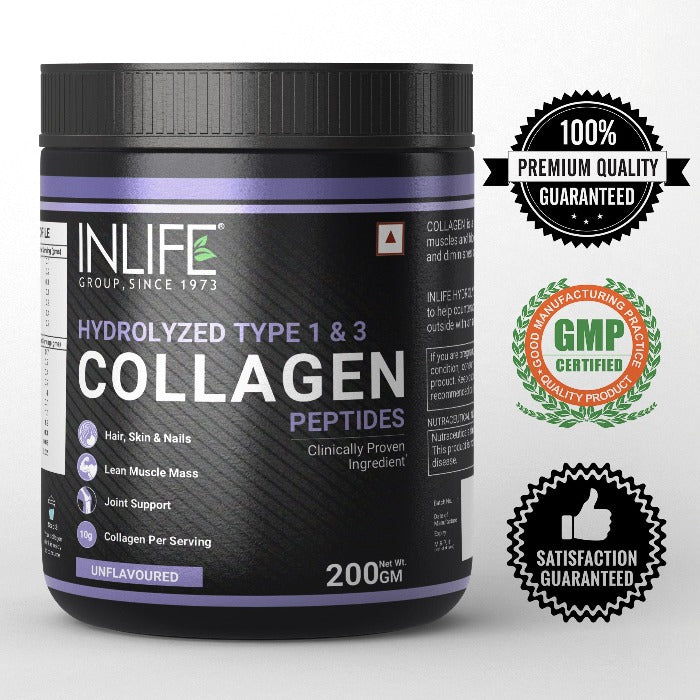 INLIFE Hydrolyzed Collagen Peptides, Clinically Proven Ingredient, 200g (Unflavoured)