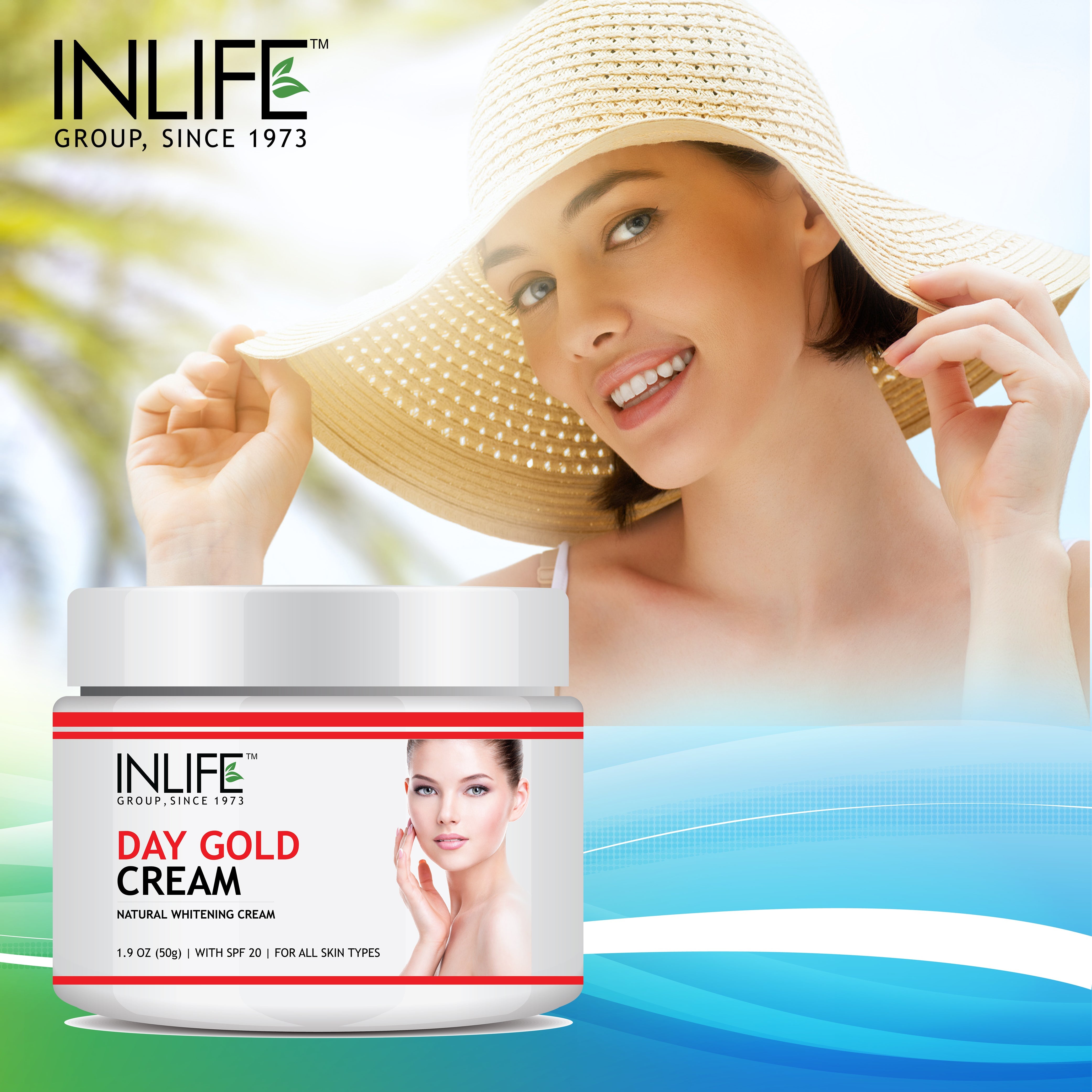 INLIFE Natural Day Gold Face Cream, SPF 20 for Men and Women, 50 grams