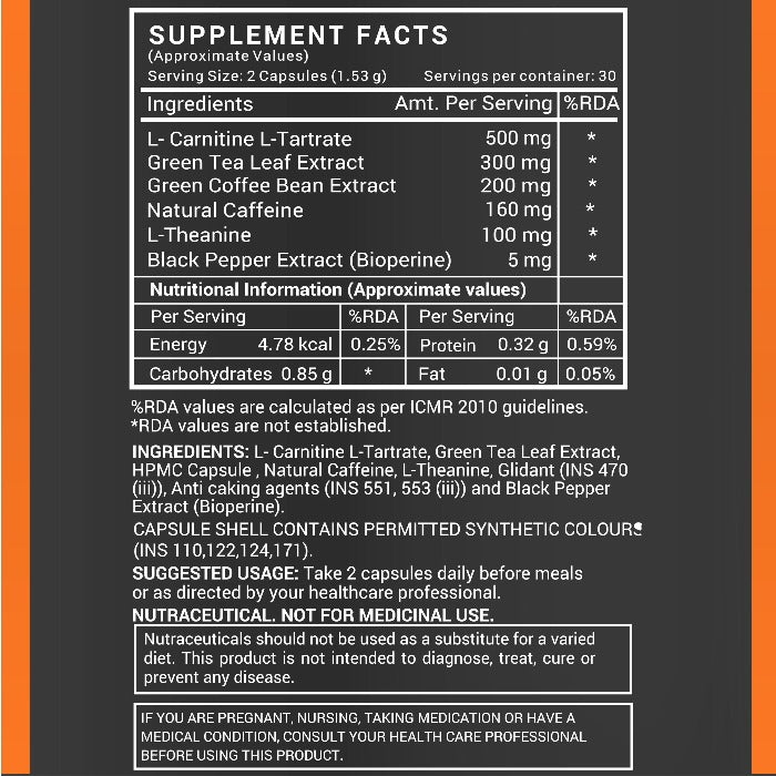INLIFE Fat Burner Supplement for Men &amp; Women - 60 Vegetarian Capsules